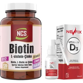 Resim Ncs Biotin Çinko Glukonat Folik Asit Vitamin B12 120 Tablet & Nevfix Vitamin D3 Sıvı Sprey 