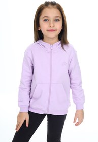 Resim Toontoy Kız Çocuk Kapüşonlu Fermuarlı Cepli Düşük Omuz Nakış Baskılı Örme Hırka - 2 İplik 