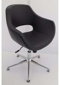 Resim Siyah Deri Tekerleksiz Öğrenci Ders Çalışma Sandalyesi 