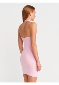 Resim Dilvin 91508 Halter Yaka Mini Elbise-toz Pembe Toz Pembe 