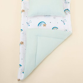 Resim Alt Açma Matı ve Yastık - Çift Taraflı - Turkuaz Waffle - Mavi Gökkuşağı 