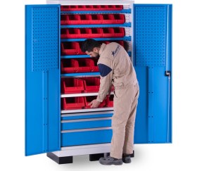 Resim Star Çelik Endüstriyel Malzeme Dolabı-3 çekmeceli-6 raflı-Metal Kapaklı-Takım Asma Panolu 