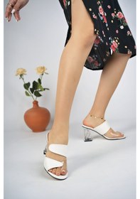 Resim Bulutmod Kadın Şeffaf Topuk Ve Deri Günlük Abiye Terlik Beyaz 