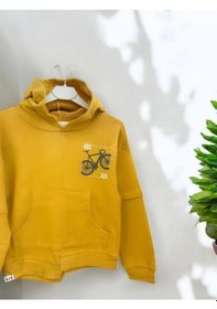 Resim Zekids Erkek Çocuk Mevsimlik Pamuklu Kapüşonlu Kanguru Cepli Sweatshirt-14421 Hardal 