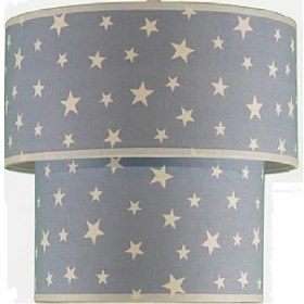 Resim Şenay Aydınlatma Çocuk Odası İkili Silindir Kumaş Avize Sarkıt-Mavi Yıldız 