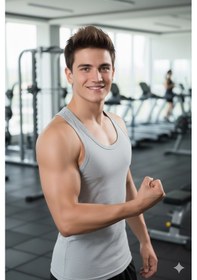 Resim Lüx Wood Lüx Erşah Erkek Pamuklu Likralı Sporcu Sırt Atlet - Kod: 515 Gri 