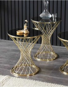 Resim ZİGON SEHPA TAKIMI MOBİLYA Pota Zigon Sehpa Gold Ayak Bronz Aynalı Sehpa 