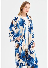 Resim Esswaap Sarmaşık Desen Baskılı Kimono Takım Mavi-mavi Mavi 