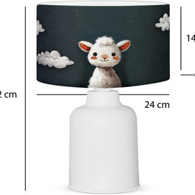 Resim Kuzu Figürlü Kumaş Baskılı Çocuk Odası Abajur Lamba | ByLamp 