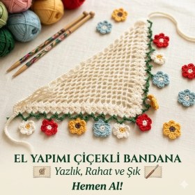Resim Uhel El Örgüsü Çiçekli Çocuk Bandana - Kız Çocuk Yazlık File Saç Bandı 