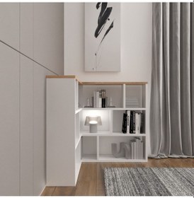 Resim Azura Köşe Kitaplık Atlantik Çam - Antrasit 