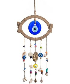 Resim Nazar Boncuklu Hasır Deniz Kabuklu Kötü Göz Kovucu Duvar Süsü Rüz Mavi 