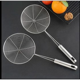 Resim Paslanmaz Çelik Patates Kabak Sebze Kızartma Kevgiri, Metal Saplı Kevgir Kepçe 1 Adet 