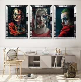 Resim Zevahir Mobilya Dekorasyon Gümüş Aynalı Pleksi Çerçeveli Joker Karakter Üçlü Mdf Tablo Seti 