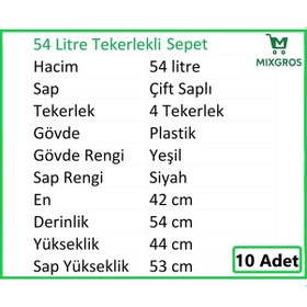Resim Tekerlekli Plastik Market Alışveriş El Sepeti 54 Litre Yeşil 10 Adet 