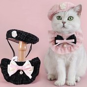 Resim 2 parçalık Evcil Hayvan Aksesuarları Seti, Bir Evcil Bere ve Bir Çiçek Desenli Papyonlu Önlük Dahil, Teddy ve Pomeranian Gibi Kediler ve Küçük Köpek Irkları İçin Uygun, Pilsiz 