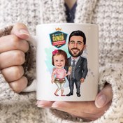 Resim Şirin Kız ve Babası Karikatürlü Kupa Bardak 
