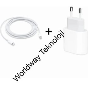 Resim Worldway Apple Iphone 12 Pro Max Uyumlu Yeni Nesil Hızlı Şarj Aleti Seti Usb-C KABLO+20W Adaptör 