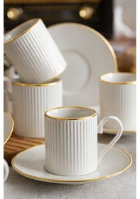 Resim Özel Tasarım 12 Parça 6 Kişilik Çizgili Kahve Fincan Takımı 