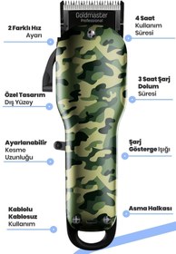 Resim GOLDMASTER Army Özel Tasarım Hız Ayarlı Ayarlanabilir Profesyonel Saç Ve Sakal Şekillendirme Tıraş Makinesi 