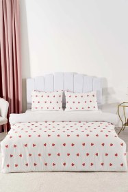 Resim Kırmızı Kalpli Tek Kişilik Nevresim Takımı Pamuklu 