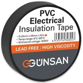 Resim Günsan Elektrik Izole Bant Siyah 0,13 MMX18 mm 10 mt 