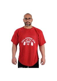 Resim Full Power Gym Oversize Ragtop Spor Tişört Kırmızı Çizgili 