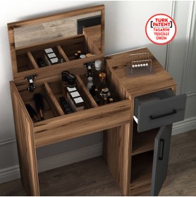 Resim Arnetti Makyaj Masası Aynalı Kapaklı Dolaplı Renk Ceviz, Antrasit - Inci 4 Farklı Renk Seçenekleriyle 