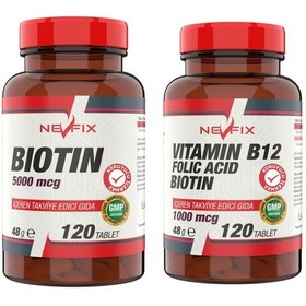 Resim Nevfix B12 Folic Acid&Biotin 120 Tablet Biotin 5000 Mcg 120 Table 