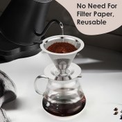 Resim V60 Paslanmaz Çelik Kahve Filtre Kupası - Tekrar Kullanılabilir, Çift Katmanlı Tasarım, Tek Kullanımlık Kağıt Gerektirmez, Kolay Temizlenir, Espresso ve Kahve Demlemek İçin Mükemmel, Kahve Barı Aksesuarları 