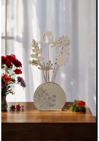 Resim Ahşap Çiçek Sepeti Dekoratif Desenli Boya Setli 6 Parça Çiçekli 