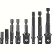 Resim 8 Parça Darbe Sınıfı Matkap Soket Adaptörü Seti, Altıgen Sap 1/4", 3/8", 1/2" Sürücüye, Dayanıklı Çelik Yapı, Mekanik Uygulamalar İçin İdeal 
