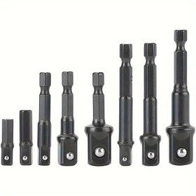 Resim 8 Parça Darbe Sınıfı Matkap Soket Adaptörü Seti, Altıgen Sap 1/4", 3/8", 1/2" Sürücüye, Dayanıklı Çelik Yapı, Mekanik Uygulamalar İçin İdeal 