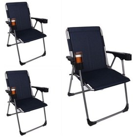 Resim Alin Metal Kamp 3''lü 140 Kg Taşima Kapasiteli Lüks Bardaklıklı Kamp & Piknik Sandalyesi Rft-01 Lacivert 
