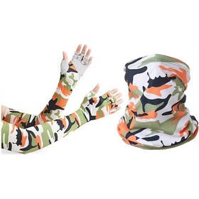 Resim Springsun Yazlık Uv Koruma Ve Soğutma Etkili Bisiklet, Balıkçılık Kol Ve Yüz Koruması Seti - Kamuflaj Turuncu Çok Renkli 