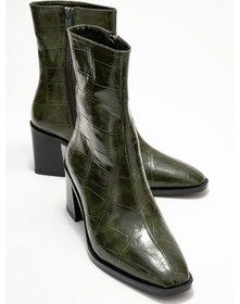 Resim Chara Yeşil Baskı Kadın Kalın Topuklu Bot Yeşil 