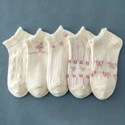 Resim 5 Çift Kadınlar için Sevimli Fiyonk & Çiçek Desenli Ayak Bileği Çorapları - Nefes Alabilen Polyester-Spandeks Karışımı, Volanlı Kenar Detayı, Yumuşak Günlük Kullanım Çorapları, Rahat Ayakkabı, Esnek Kumaş 