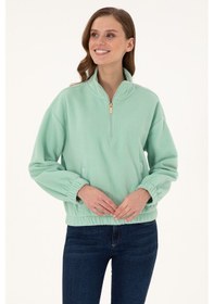 Resim U.S. Polo Assn. Kadın Su Yeşili Dik Yaka Fermuarlı Polar Sweatshirt 50297401-VR048 