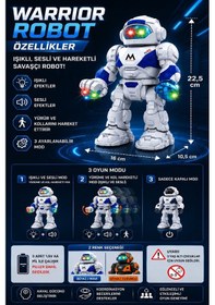 Resim Işıklı Sesli Pilli Hareketli Yürüyen Robot Oyuncak Pilli Robot Beyaz 