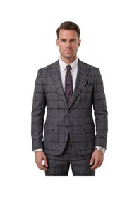 Resim Deepsea Antrasit Kare Desenli Slim Fit Erkek Takım Elbise Çift Düğme Çift Yırtmaç 2 Li Takım 2601812 