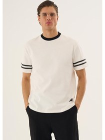 Resim Alexander Gardi Şerit Detaylı Kontrast Yaka Basic T-shirt Beyaz 