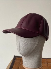 Resim %100 Hakiki Deri Şapka Spor Şapka Deri Cap Kep Deri Şapka Güderi Ayarlanabilir Ölçü Bordo 