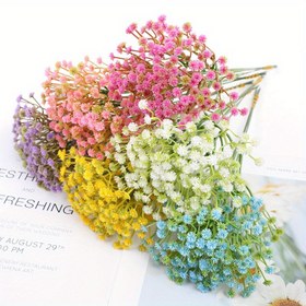 Resim 6 adet Canlı Yapay Gençlerin Nefesi Buketi - Gerçekçi Pembe, Mor, Sarı ve Mavi Gypsophila Çiçekleri Düğünler, Nişanlar, Ev ve Ofis Dekorasyonu için - Oksidasyon Direnci Olan Gerçekçi Tasarım (Vazo Dahil Değil) - Mükemmel Genç Duş Hediyesi, Çiçek Dekorasyonları 
