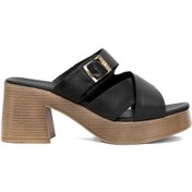 Resim Mammamia D25yt-1200 Kadın Hakiki Deri Topuklu Terlik Siyah Siyah 