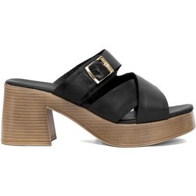 Resim Mammamia D25yt-1200 Kadın Hakiki Deri Topuklu Terlik Siyah Siyah 