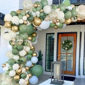 Resim 102 parça yeşil balon kemer seti, platin renkli konfeti balonlar, vintage yeşil balonlar ve altın metal lateks balonlar düğünler, bebek partileri, doğum günleri, parti ve yıldönümleri için 