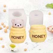 Resim 2 adet Sevimli Ayıcık & Bal Kavanozu Silikon Kalıplar DIY Aromaterapi Mumları, Alçı El Sanatları & Pişirme için - Elektriksiz, Dayanıklı Malzeme "Bal" Etiket Detayı ile, Ayı Mum Kalıbı 