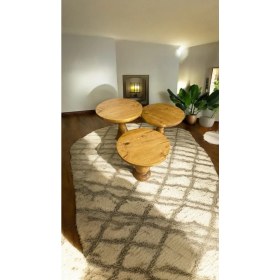 Resim Wood Wooden Ahşap 3lü Set Vazo Model Mantar Yan Sehpa Modern Tütün Renk Fiskos 