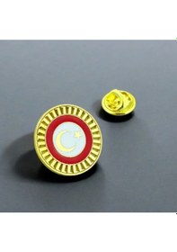 Resim Ayyıldız Rozet 925 Ayar Gümüş Üzeri Altın Kaplama Altın - Kırmızı 