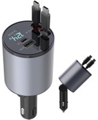 Resim TECHNOMEN 4'ü 1 arada Araç Şarj Cihazı, Çift Geri Çekilebilir Kablo Çift Bağlantı Noktalı 120W 12-24V Araba 